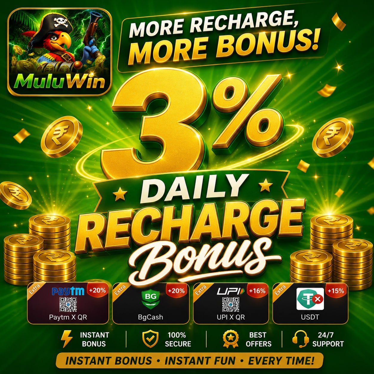 Mulu Win 3% Daily Recharge Bonus and Rewards